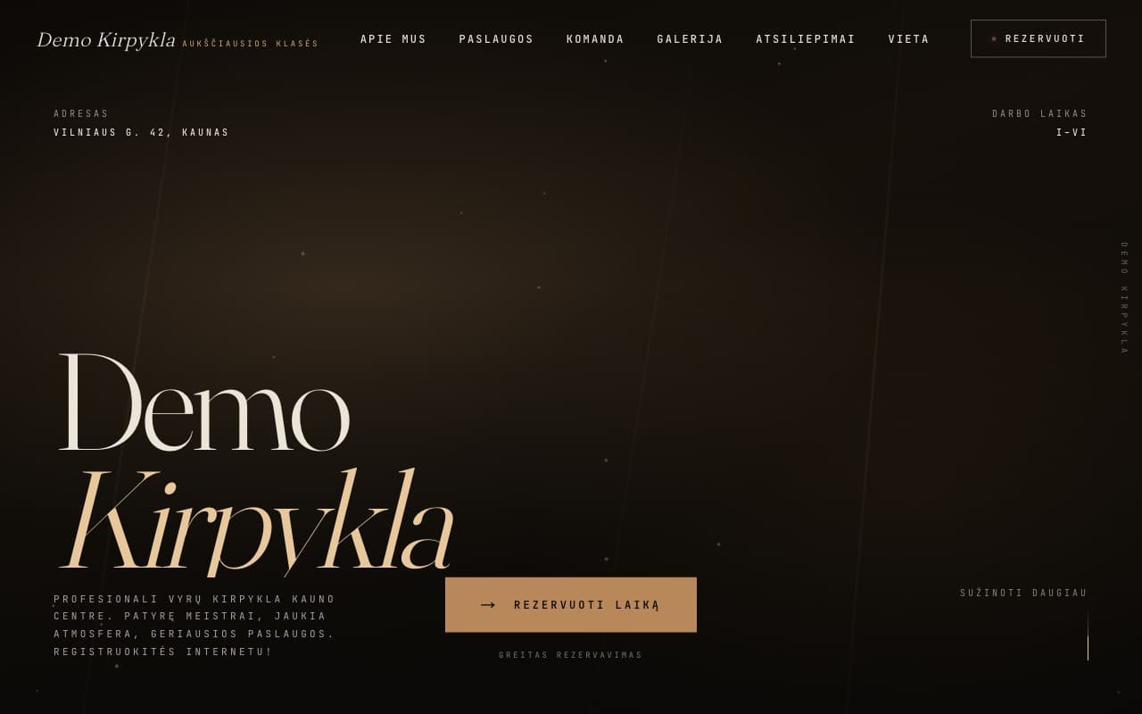 Kirpyklos svetainės pavyzdys su online rezervacija — Webis.lt demo